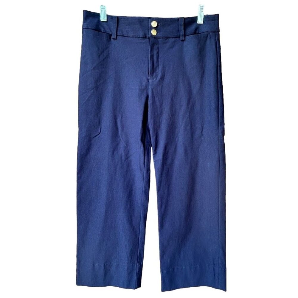 Chico's Stretchy Navy Cropped Pants With‎ Gold Buttons Size 4
